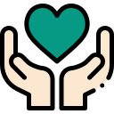 Donate icon with hands holding a green heart