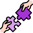 Partner icon with hands holding purple puzzle pieces